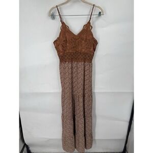 Pretty Chicago Fairy Grunge Brown Floral Midi Dress Women M Cottage Prairie